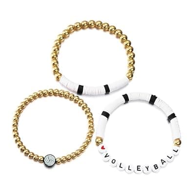 [RINHOO] RINHOO Football Baseball Soccer Heishi Clay Beaded Bracelets Stackable Stretch Sports Theme Charm Bracelets for Women Game Day Jewelry Gifts