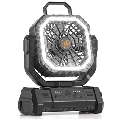 [Vicsoon] Vicsoon Portable Rechargeable Fan 20000mAh, Battery Powered Camping Fan with LED Light& Remote,4 Speeds Wind,USB,Cordless,Oscillating,Timer for Travel Tent,Rv Camping Essentials (Black)