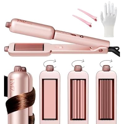 FMZ Flat Iron Hair Straightener Crimper Curler, Professional 4 in 1 Pink Hair Styling Irons for Straightening, Crimping, Curling, Fast Heating, Dual Voltage, Mini and Portable for Women Travel Home