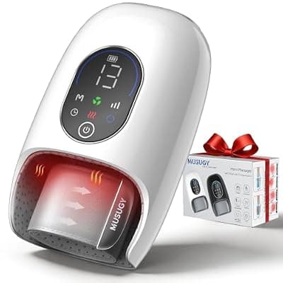 [Musugy] Musugy Hand Massager with Heat and Compression : Full Hand and Wrist Comfort Massage - 6 Modes & 6 Intensity with Touchscreen Control - for Daily Relaxation (White)
