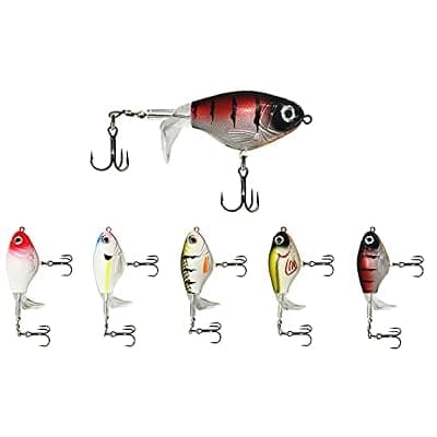 [Sushenwe] 5 Pack Fishing Lures Set for Bass Plastisol Topwater Baits with Floating Tractor Rotating Tail Propeller Box Artificial Surface Hard Lure for Freshwater Saltwater Trout Walleye