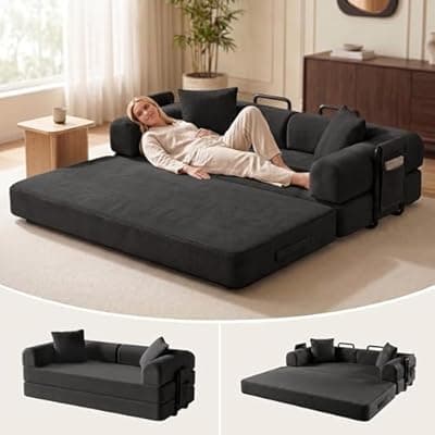 [POWERFUEL] POWERFUEL 5-in-1Convertible Sofa Bed, 79" Compressed Sofa,Corduroy Boneless Couch with Pillow, Comfy Modular Foldable Floor Sleeper Sofa for Bedroom, Living Room, Lounge, Studio,1200 lbs Capacity