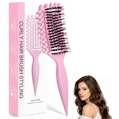 [Quenxe] Quenxe Curl Defining Brush, Curly Hair Brush with Vented Design for Detangling and Shaping, Wet & Dry Use, Reduces Pulling for Women and Men (Pink)