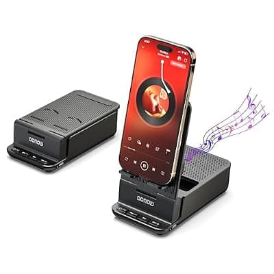 [DONOW] DONOW Wireless Induction Bluetooth Speaker with Cell Phone Stand, HD Surround Stereo Sound Foldable Phone Holder Perfect for Tablet iPhone Android, Gifts for Men Women (Black)