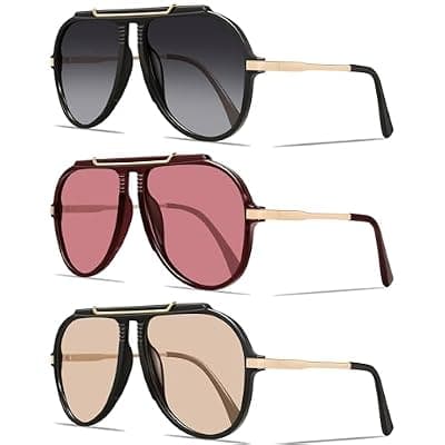 [YMRFW] YMRFW Retro Oversized Aviator Sunglasses for Women Men 70s Trendy Metal Gold Tangle Free Big Sun Glasses UV Protection