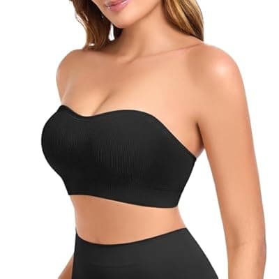 [Finduself] Finduself Strapless Bras for Women Non-Slip Padded Bandeau Bra Wireless Tube Top Bra Including Clear Straps