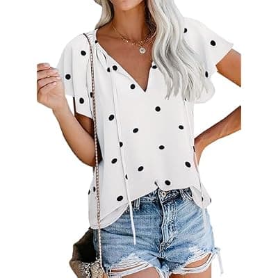 [SimpleFun] SimpleFun Women's Boho Tops Floral V Neck Short Sleeve Summer Blouse Shirts