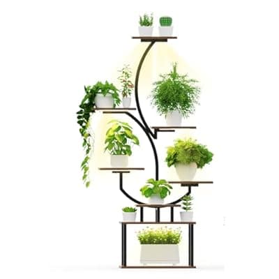 Indoor Botanical Shelf Featuring Growth Lamps, 8-Level Flora Rack Including 3 Head Bulbs, 60.83" High Display Units for Home Decor, Corner Floral Shelving Suitable for Patio, Balcony, Living Space