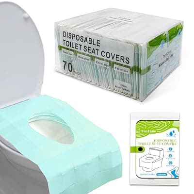 [TenFans] ​​TenFan Disposable Toilet Seat Covers - 70-Pack Waterproof XL Travel Pack, Adhesive Secure Fit for Public Toilets, Camping, Airport & Hospital (Adults & Kids)​​