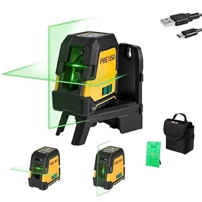 [Prexiso] PREXISO Laser Level Self Leveling - 100Ft Rechargeable Cross Line Laser, Green Line leveler Tool for Construction, Floor Tile, Home Renovation with Magnetic Pivoting Base, Target Plate & Carry Bag