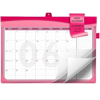 [FLYING EAGLE] FLYING EAGLE 2026-2027 Desk Calendar, 24 Months Large Leather Desktop Calendar with To-Do Lists, Desk Pad Wall Calendar with Pockets PVC Cover for Work Office Home,Jan 2026-Dec 2027,17 x 12, Pink