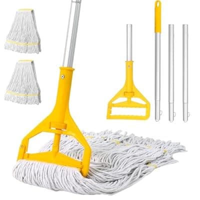 [Kuatrck] Commercial Mop Heavy Duty Industrial Mop- 3 Extra Large Cotton Looped Heads, 61" Aluminum Handle Mops for Concrete/Tile/Garage Floors-Home, Kitchen