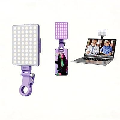 [OneAfflatus] Selfie Light for iPhone-camera light for content creator -portable light-Clip on Light with 3 Mode&10 Brightness Levels, Ring Light for Phone for TikTok-Makeup-video recording-Vlog-Laptop-Purple