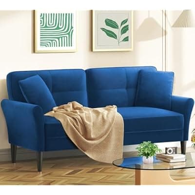 69" Loveseat Sofa, Velvet Small Couches for Small Spaces, Love Seat Couches with 2 Pillows, Tool-Free Setup Loveseats, 700lb Load Sofas for Living Room, Mini Couch for Bedroom, Comfy Sofa Couch, Blue