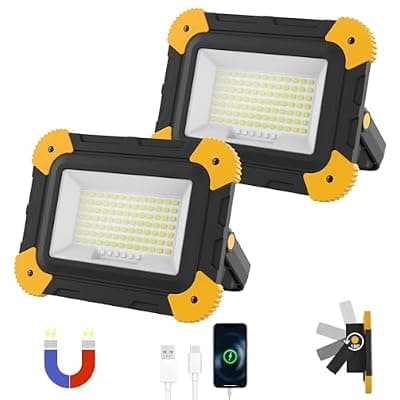 [AUMIO] AUMIO 2-Pack Portable Flood Light, 4000mAh Magnetic Rechargeable LED Work Light Battery, 40W Outdoor Waterproof Work Lights Cordless 180° Rotate for Job Site Garage Camping Car Repair, Gifts for Men
