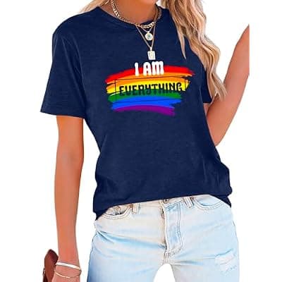 [Urvatac] Pride Rainbow Flag Shirt for Couples LGBTQ Pride T Shirt Funny Cute Gay Lesbian Letter Print Short Sleeve Tops
