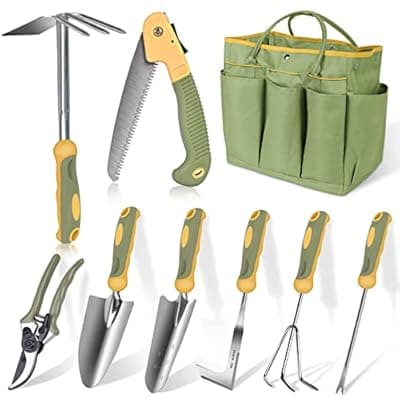 [WisaKey] Garden Tool Set, WisaKey 9 Piece Stainless Steel Heavy Duty Gardening Hand Tools Durable Garden Tool Bag Gardening Gifts for Women and Men Fathers Day for Dad Husband