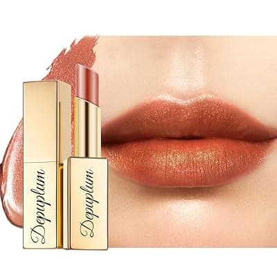 [Depuplum] Depuplum Light Brown Caramel Shimmer Lipstick for Women Moisture Tinted Lip Balm Nourish Lip Gloss Cruelty Free Glitter Lip Stick (ZG111 Dream - Brown Nude)