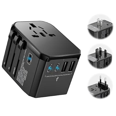 [HICHOR] HICHOR Universal Travel Adapter International Plug - European Travel Plug Adapter Worldwide US AUS EU UK Spain Germany Ireland Italy - All-in-one Travel Outlet Power Adapter with 3 USB C 2 USB A