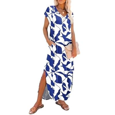 [RUMIA] Summer Casual Maxi Dresses for Women Cap Sleeve Long Sundress with Pockets