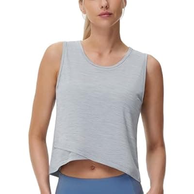 [THE GYM PEOPLE] THE GYM PEOPLE Women's Workout Crop Tank Tops Sleeveless Cross Hem Loose Fit Athletic Yoga Shirts