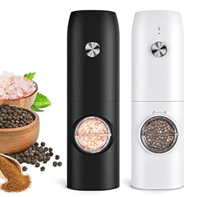 Electric Salt and Pepper Grinder Set-Rechargeable Automatic Pepper Mill Grinder with LED Home Gifts for Women, USB Adjustable Coarseness shakers, One-Hand Operation for Kitchen Appliances