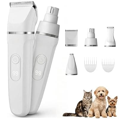 [OttaFull] Dog Grooming Clippers Kits, IPX7 Waterproof Low Noise Pet Clipper for Dogs & Cats, Cordless USB Rechargeable Pet Hair Clipper, Paw Trimmer & Nail Grinder, Professional Grooming Set for Home Use