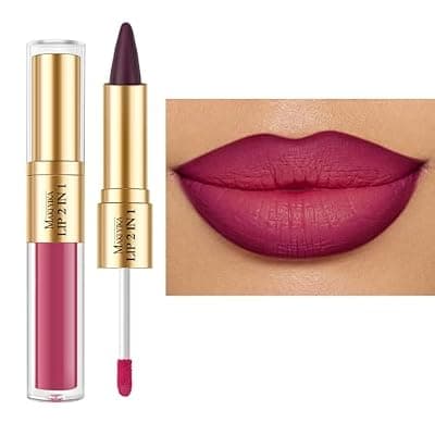 [MAKI YIKA] MAKI YIKA Purple Lip Liner Hot Pink Matte Liquid Lipstick Combo for Women 2in1 Long Lasting Lipsticks for Ombre Lips Waterproof Lipliner Lip Stick Cruelty Free,LGA03