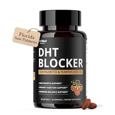 [HiWell Absorfyx] HiWell Absorfyx DHT Blocker for Men, 10-in-1 Hair Growth Supplement with Florida Grown Saw Palmetto 320mg, GMO Free, Gluten Free, for Thinning Hair, Hairline & Crown Support, 90 Softgels, 45 Servings