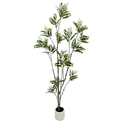 [Alonfale] 6FT Artificial White Flowering Black Locust Tree, Faux Fake Locust Plant Artificial False Acacia Tree Realistic Trunk, Pre-Potted in White Planter for Indoor Home Office Living Room Decor