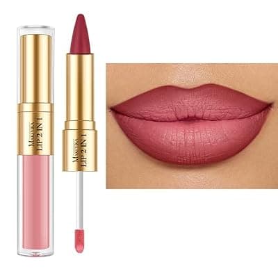 [MAKI YIKA] MAKI YIKA Dark Red Lip Liner Pink Matte Liquid Lipstick Combo for Women 2in1 Long Lasting Lipsticks for Ombre Lips Waterproof Lipliner Lip Stick Vegan Cruelty Free,LGA16