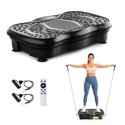 [HOPHORSE FIT] Vibration Plate Exercise Machine, Curved Vibrating Plate for Lymphatic Drainage Weight Loss, 460 Lbs Capacity Stand Shake Board Sport with Resistance Bands and Bluetooth for Home Women Men