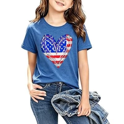 [Qkdemfa] American Flag Shirt Toddler Boys Girls USA Flag Shirts Kids 4th of July T-Shirt Patriotic Tee Tops Outfits 3-10years