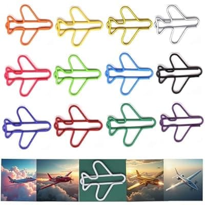 [Upquzzfy] Upquzzfy 65 Pcs Plane-Shaped Paper Clips Set, Multicolor Metal Cute Paperclips for School & Office - Perfect for Organizing Documents & Bookmarks & Decor