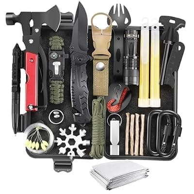 [MLIPDC] 34 in 1 Survival Kit, Christmas Stocking Stuffers Gifts for Men Women Teenagers, Tactical Emergency Gear with Survival Knife, Camping Hunting Fishing Hiking Outdoor Adventure Equipment