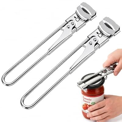 [Generic] 2-Pack Adjustable Stainless Steel Jar Opener for Seniors & Weak Hands - Multifunctional Manual Lid Gripper, Effortless Bottle and Can Opener for Tight Lids, Rust-Resistant Kitchen Gadget