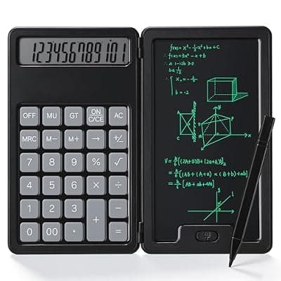 [Niodel] 12-Digit Portable Calculator with Notepad Stylus, 6.5" LCD Writing Tablet | Foldable Desktop Calculator with Stylus, Portable Professional Financial Notepad for School, Office & Business(Black)