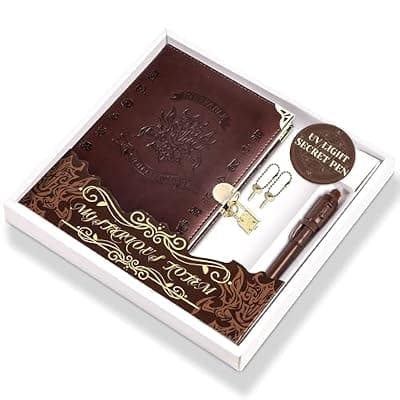 [Yoment] Yoment Secret Diary with Lock for Kids Girls Magical and Fun Lock Journal with Keys,Stickers, Invisible Ink Pen,Vintage Diary Journal for Writing Festival Birthday Gifts for Teens Boys, Brown