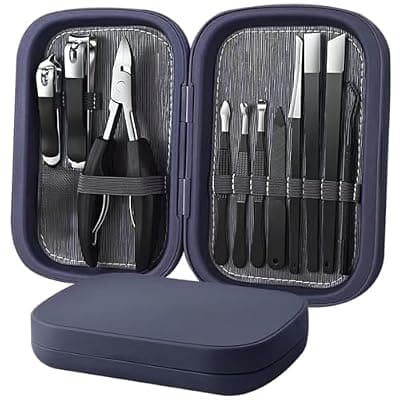[AIQIBAO] 11pcs Ingrown Toenail Clipper Nail Cutter,Multifunctional Stainless Steel Nail Clipper,Adult Thick Nails Travel Grooming Kit Manicure & Pedicure Set Personal Care Tools (Black)