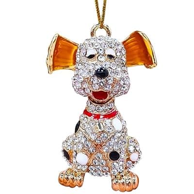 [JUNQIU US] Dog Ornaments for Christmas Tree, Handmade Metallic Ornament with Rhinestone, Cute Pet Decor, Beautiful Christmas Ornaments for Kids - Gifts for Dog Lovers