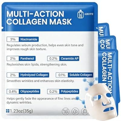 [ABOTE] ABOTE Collagen Hydrogel Sheet Mask for Glass Skin Glow, Firming, 4 Pack | Transforms white to transparent overnight for glass skin glow. Minimizes pores, boosts elasticity & deeply hydrates.
