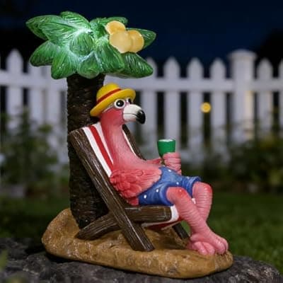 [EPTUEGA] EPTUEGA Pink Flamingos for Yard-Solar Garden Statues Gifts - Flamingos on Beach Vacation Light up Coconut Tree for Outdoor Lawn Yard Decor