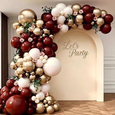 [DUHEEZZ] Burgundy Balloon Garland Arch Kit, Burgundy Maroon Gold Sand White Balloons for Christmas Birdal Shower Graduation Birthday Party Decorations