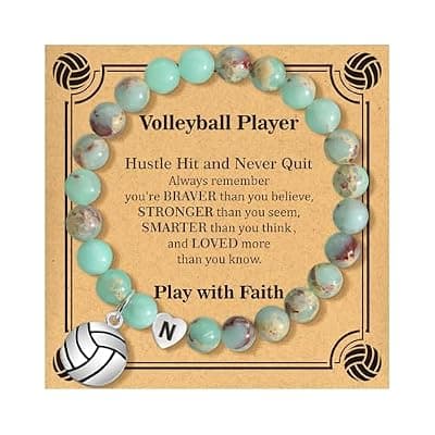 [BAYLAY] BAYLAY Volleyball Gifts for Teen Girls - Natural Stone Heart Initial Bracelet for Women Girls Volleyball Bracelet Jewelry Volleyball Accessories Stuff Senior Night Gifts for Players Team Lovers