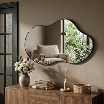 [potijo] potijo Irregular Wall Mirror 24×40 Inch Wall Mirrors Decorative Black Modern Asymmetrical Abstract Mirror for Bathroom Bedroom Living Room Entryway Hallway