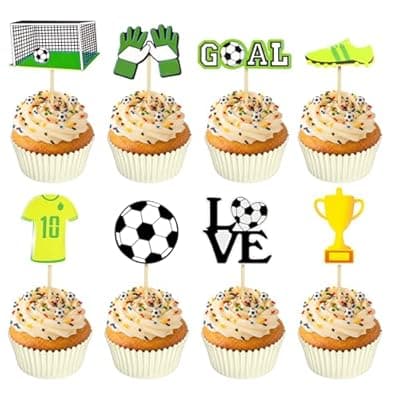[Oeyliz] Oeyliz Soccer Cupcake Toppers 24 Pcs Soccer Ball Cupcake Toppers Soccer Cake Topper Decorations Cupcake Picks for 2026 Soccer Sports Theme Party Decorations Game Day Party Supplies