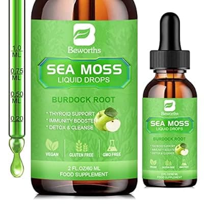 B BEWORTHS Sea Moss Liquid Drops - Organic Irish Sea Moss Gel with Burdock Root, ACV, Vitamin C, B12, Seamoss Gel Supplement for Boost Defense System, Detox Cleanse & Digestive Support - 2 Fl Oz