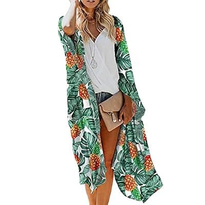 [MayBuy] MayBuy Women's Summer Long Flowy Kimono Cardigans Boho Chiffon Beach Cover Up Tops