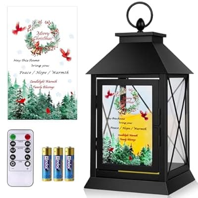 [Xyvoxme] Christmas Candle Lantern Metal with LED Flickering Flameless Candles Light Xmas Decoration Lantern Indoor Outdoor Decorative for Table Home Decor Party Gift (Christmas)