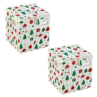 [VENO] VENO 2 Pack Christmas Ornament Storage Box, Holiday Ornament Organizer with Adjustable Dividers, Sturdy Storage Containers for 64 Ornaments, Zippered Lid & Handles, 3" Cube (Jingle Mix)